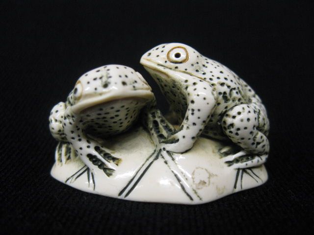 Carved Ivory Netsuke of Two Frogs