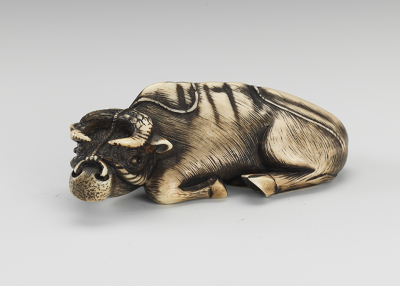 Carved Ivory Ox Netsuke Signed