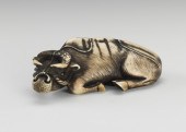 Carved Ivory Ox Netsuke Signed