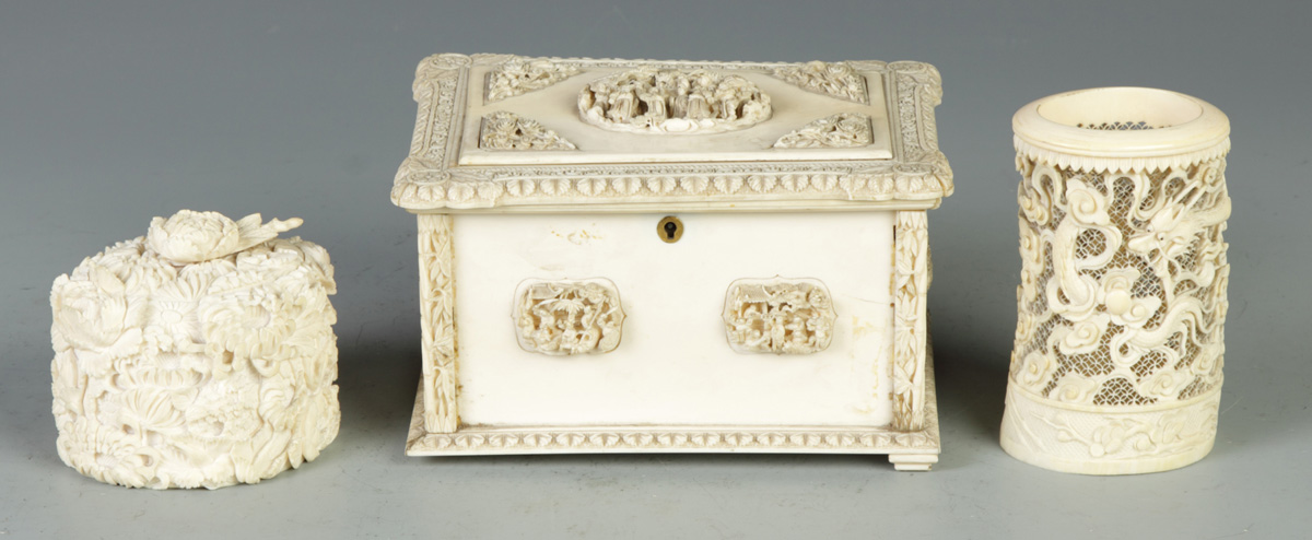 Carved Ivory Piece w/Dragons &