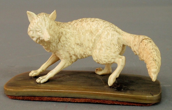 Carved ivory standing fox 19th c.