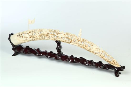 CARVED IVORY TUSK.  Asian  early