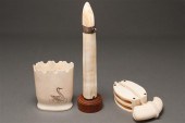 Carved ivory tusk cabinet vase