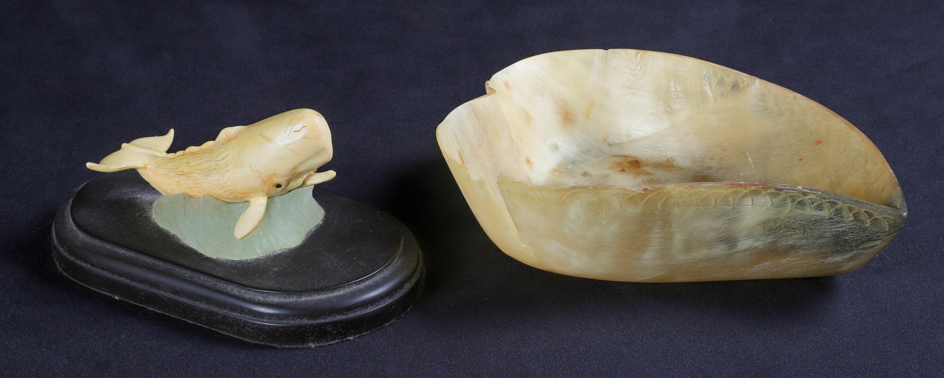 Carved ivory whale figure and