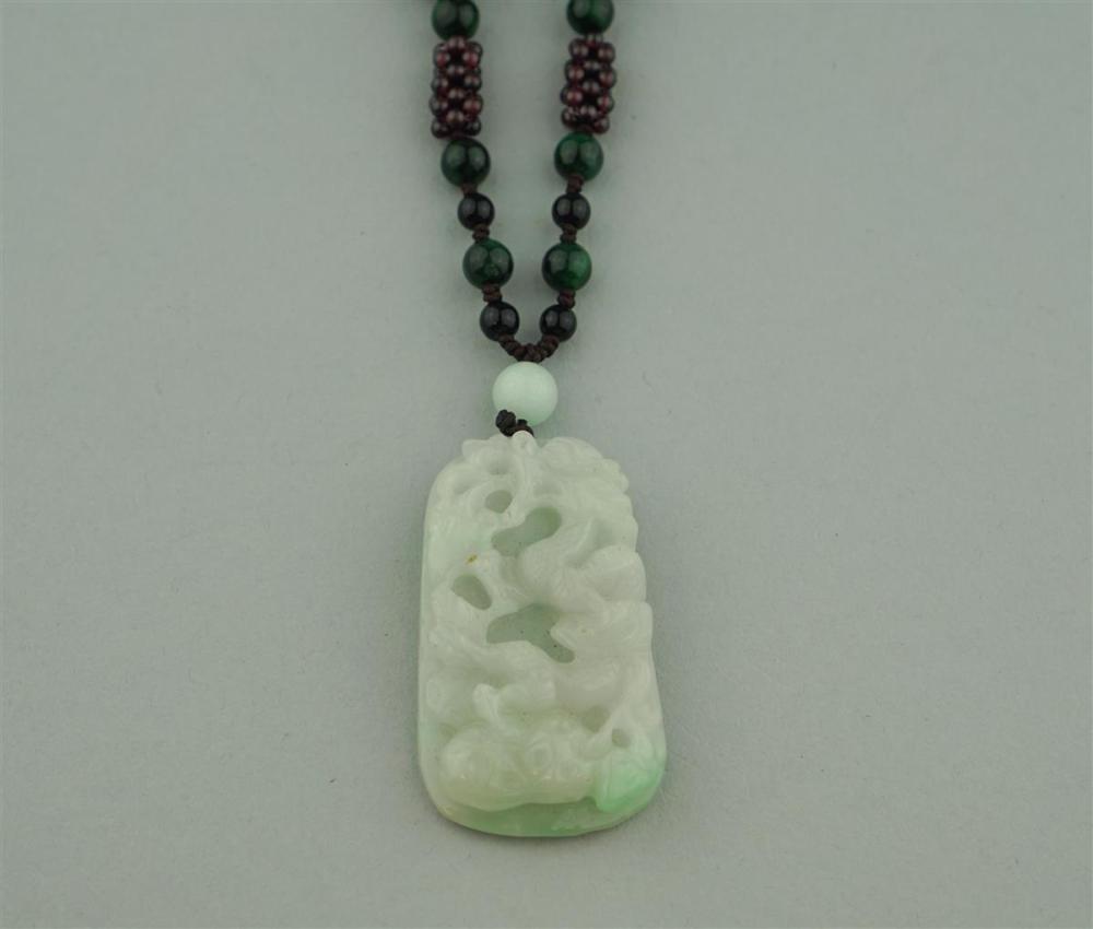 CARVED JADE, AMETHYST, ONYX AND