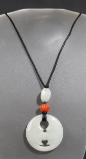 CARVED JADE AND AGATE AMULET P