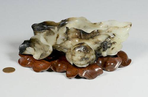 CARVED JADE BRUSH WASHER, LOTUS