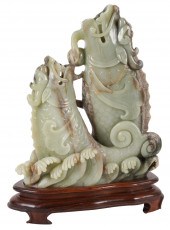 CARVED JADE DOUBLE CARP SCULPT
