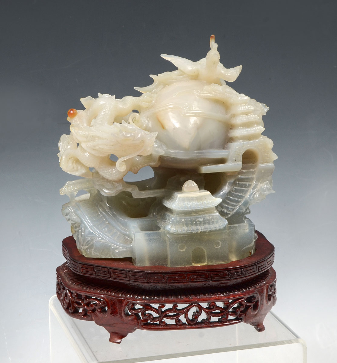 CARVED JADE DRAGON & PHOENIX