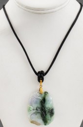 CARVED JADE PENDANT W/18K BAIL
