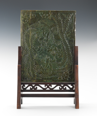 Carved Jade Plaque in Stand ca.