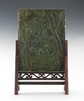 Carved Jade Plaque in Stand ca