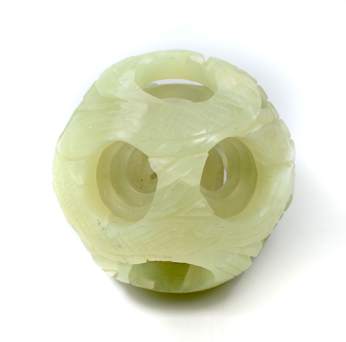 CARVED JADE PUZZLE BALL: Carved