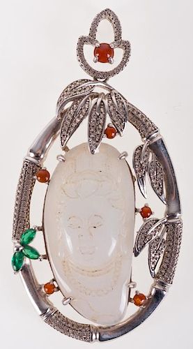 CARVED JADE & STERLING BUDDHA OR
