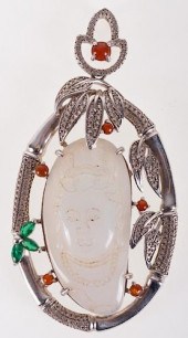 CARVED JADE & STERLING BUDDHA