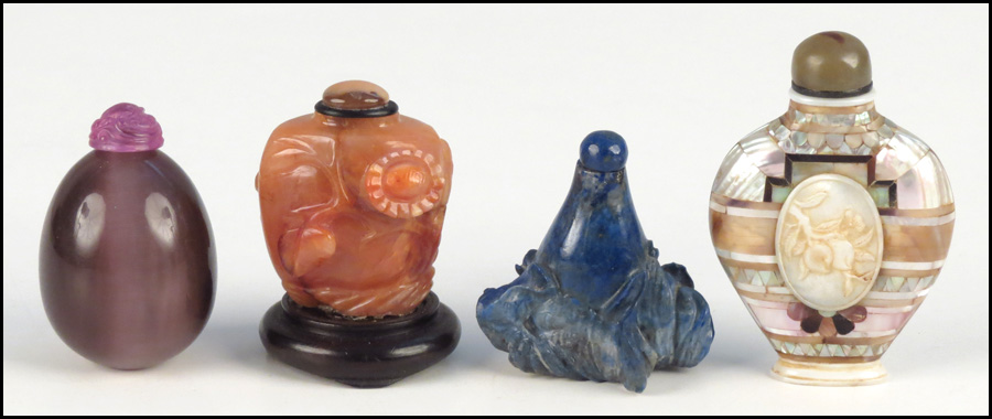 CARVED LAPIS SNUFF BOTTLE. Together