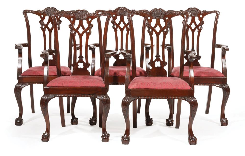 CARVED MAHOGANY ARMCHAIRSGroup of