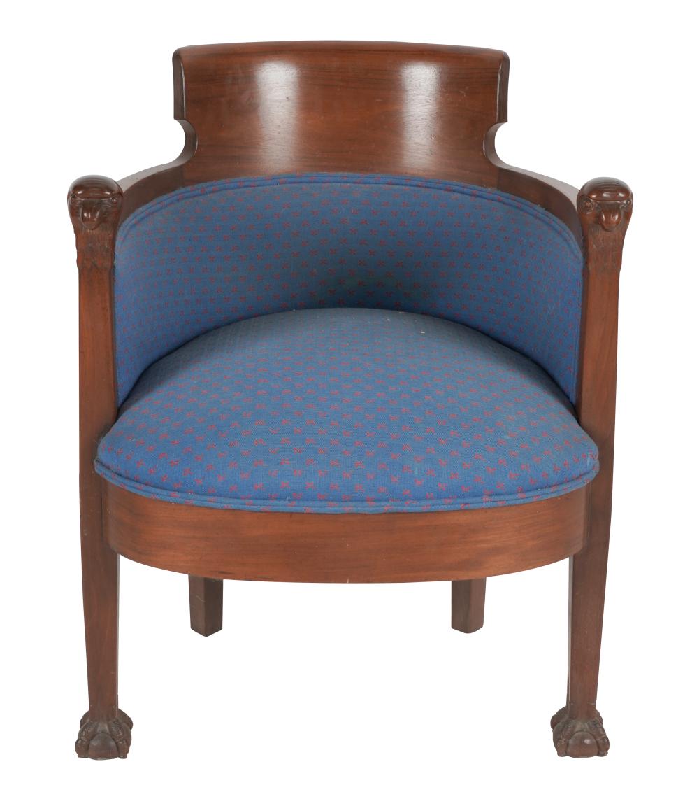 CARVED MAHOGANY BARREL BACK