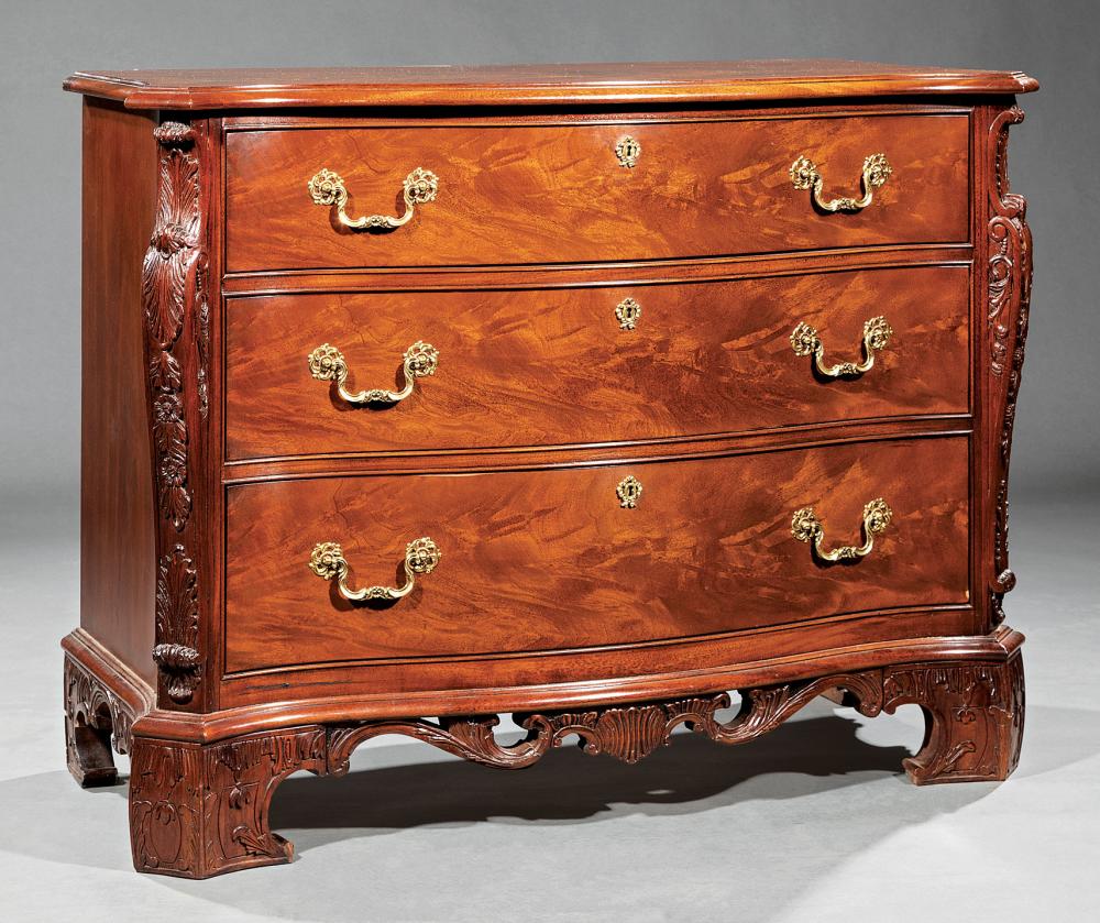 CARVED MAHOGANY CHEST OF DRAWERS,