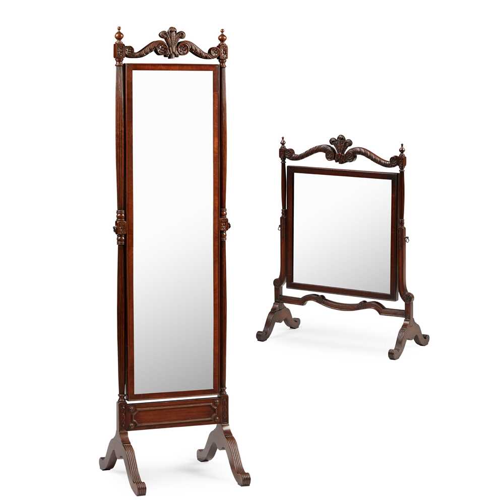 CARVED MAHOGANY CHEVAL AND DRESSING
