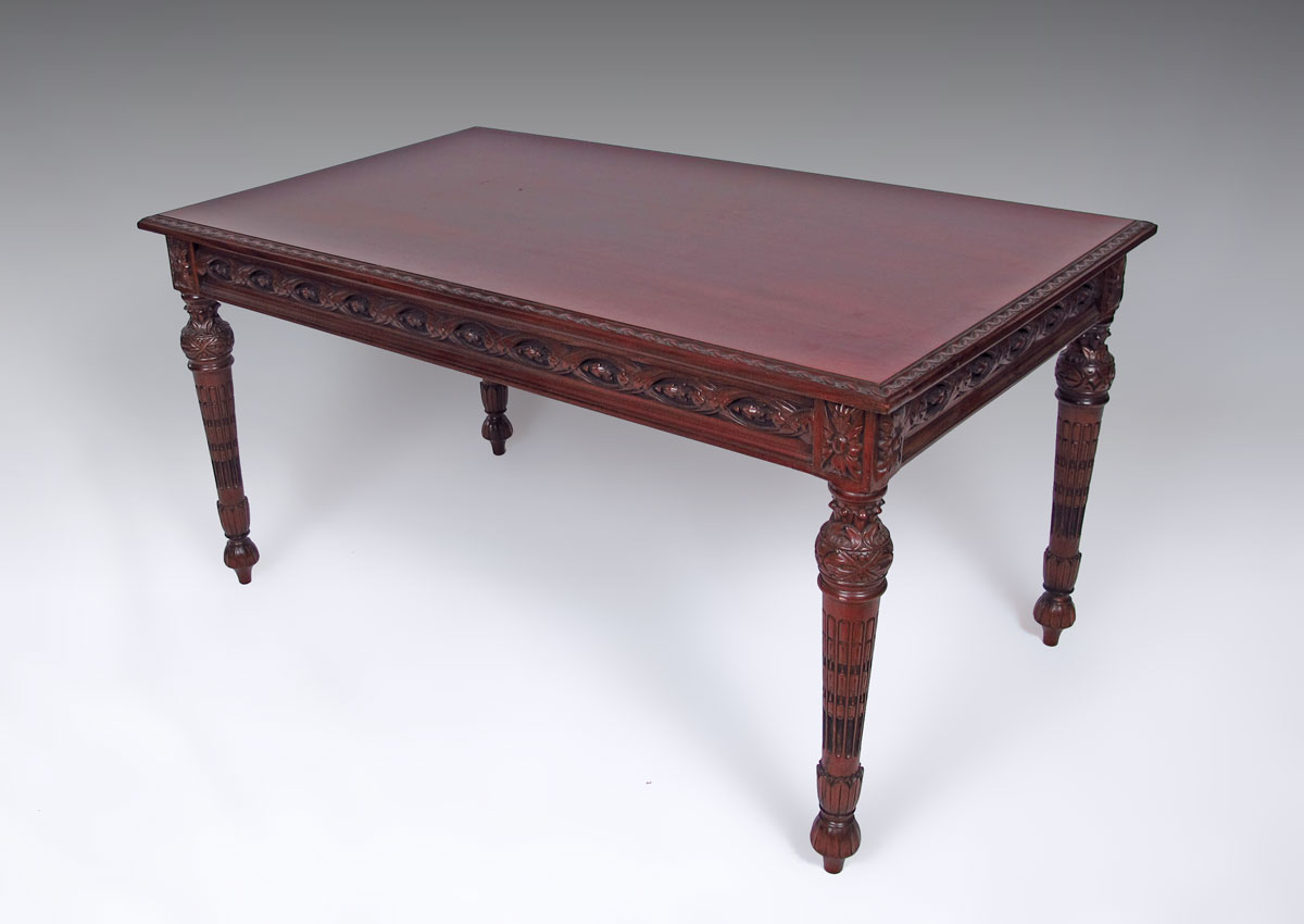 CARVED MAHOGANY COFFEE TABLE: