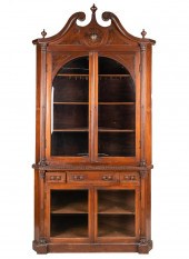 CARVED MAHOGANY CORNER CABINET