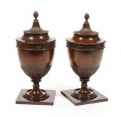 CARVED MAHOGANY CUTLERY URNSPa