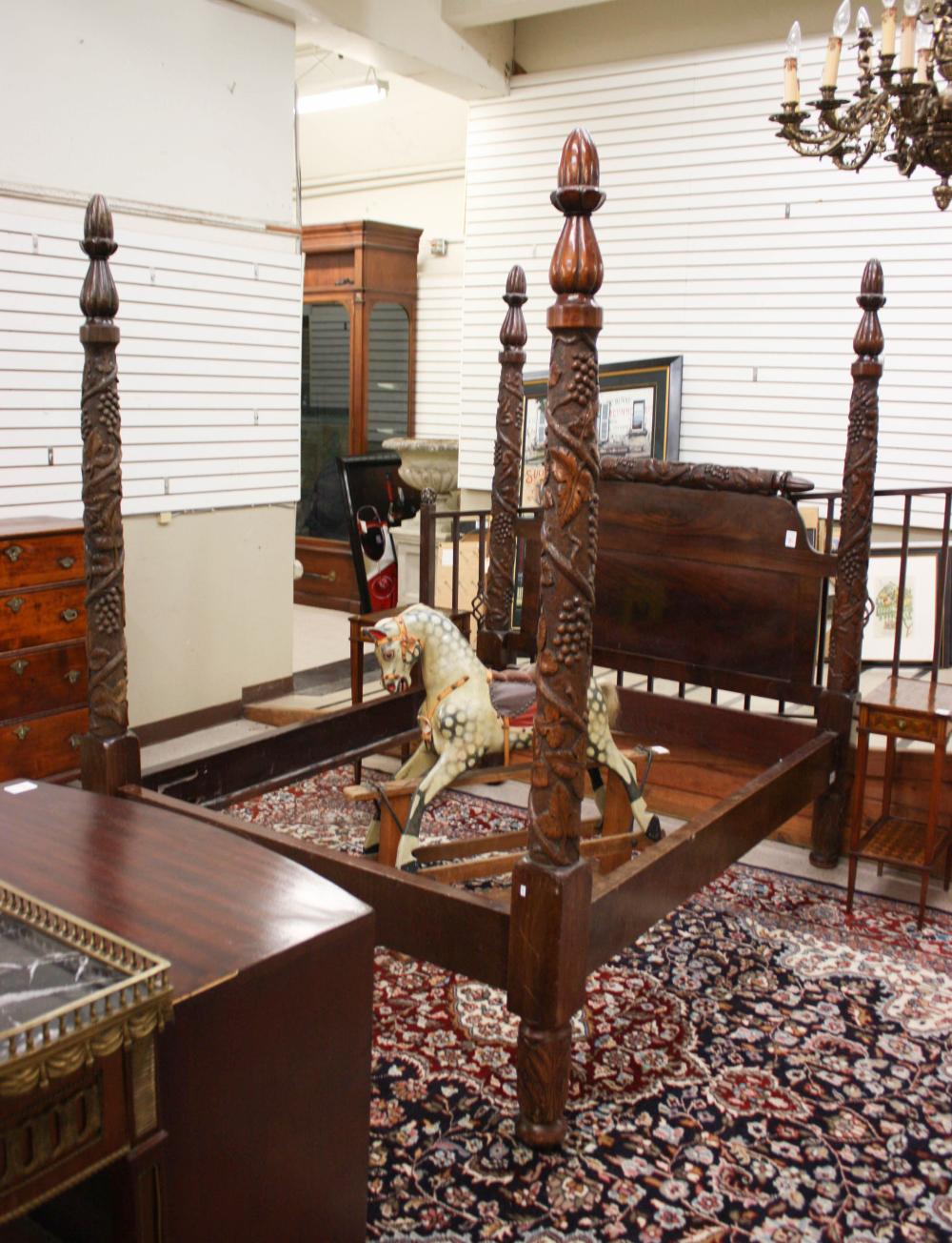 CARVED MAHOGANY FOUR-POSTER