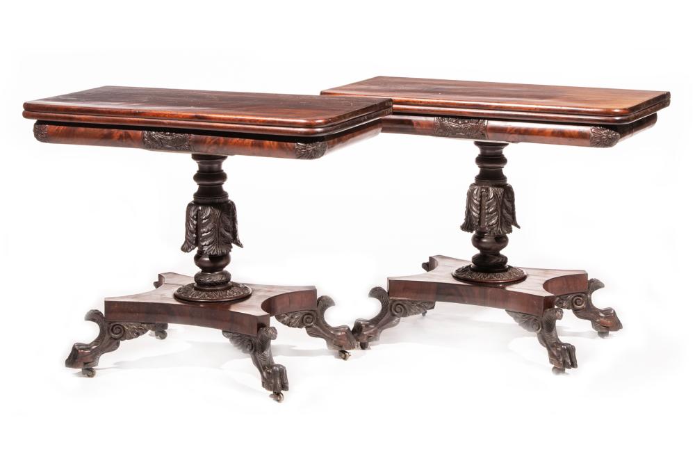 CARVED MAHOGANY GAMES TABLES, ATTR.