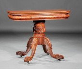 CARVED MAHOGANY GAMES TABLES,
