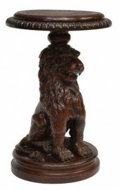CARVED MAHOGANY LION DISPLAY P