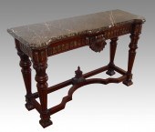 CARVED MAHOGANY MARBLE TOP FOY