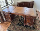 CARVED MAHOGANY PARTNERS DESK