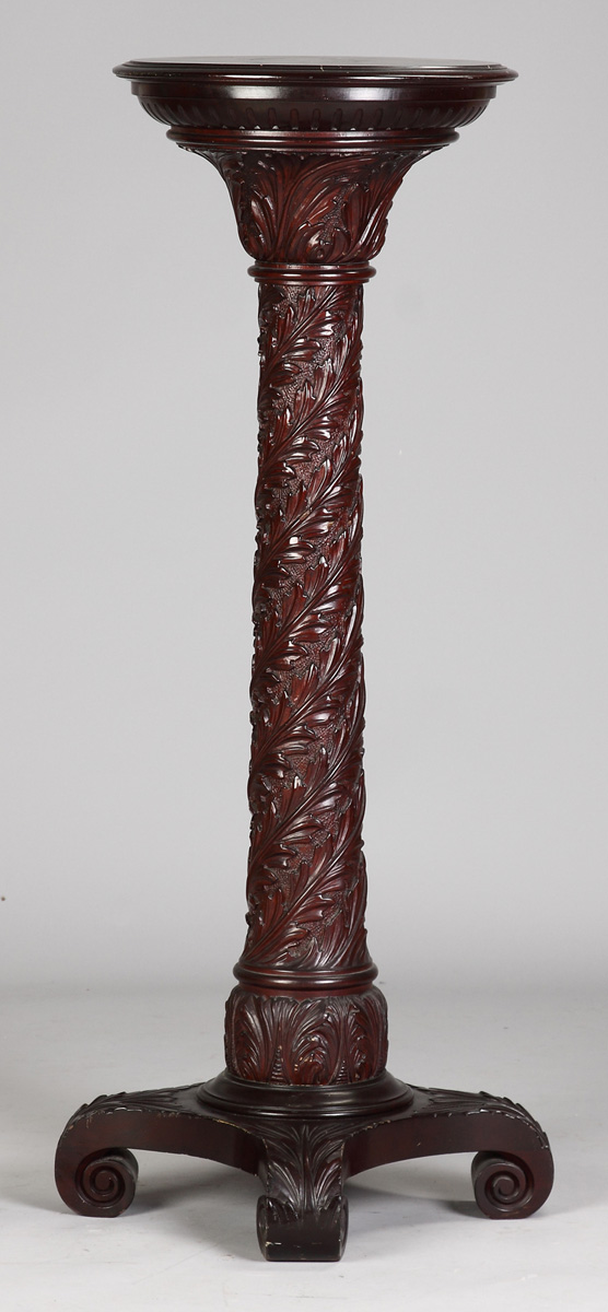 Carved Mahogany Pedestal w/Acanthus