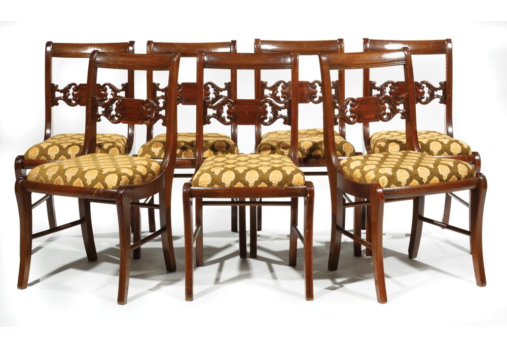 CARVED MAHOGANY SIDE CHAIRSSeven