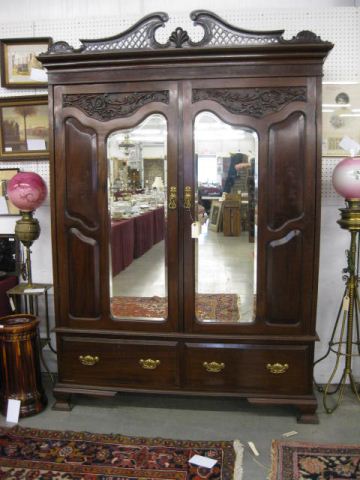 Carved Mahogany Wardrobe Beveled