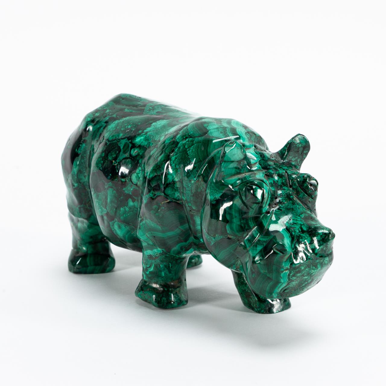 CARVED MALACHITE HIPPOPOTAMUS