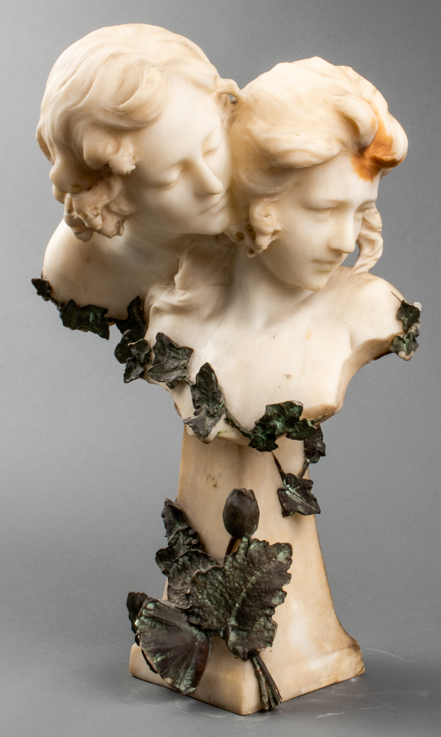 CARVED MARBLE AND BRONZE BUST OF
