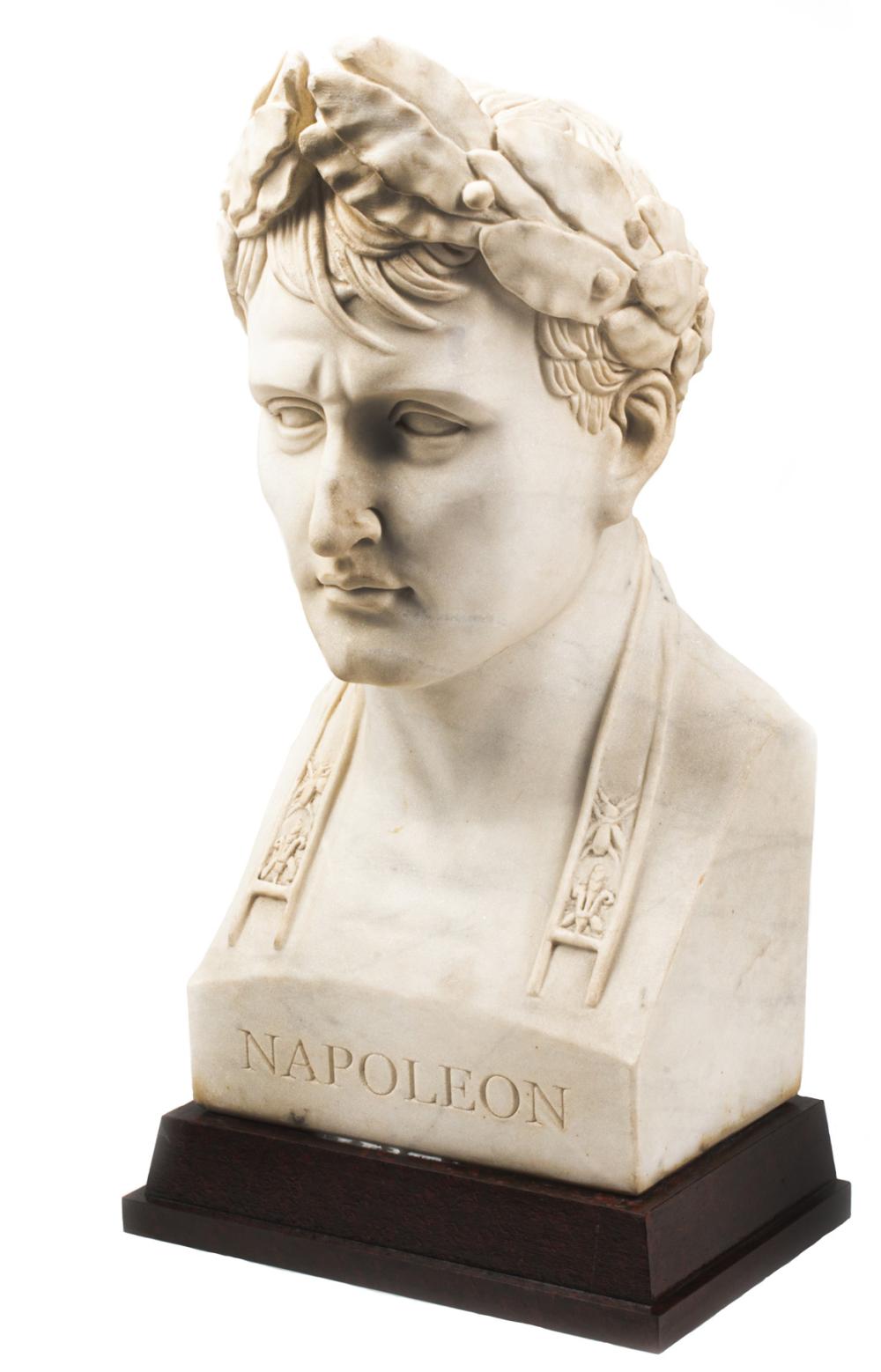 CARVED MARBLE BUST OF NAPOLEON AS