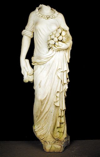 CARVED MARBLE FEMALE FIGURE HOLDING