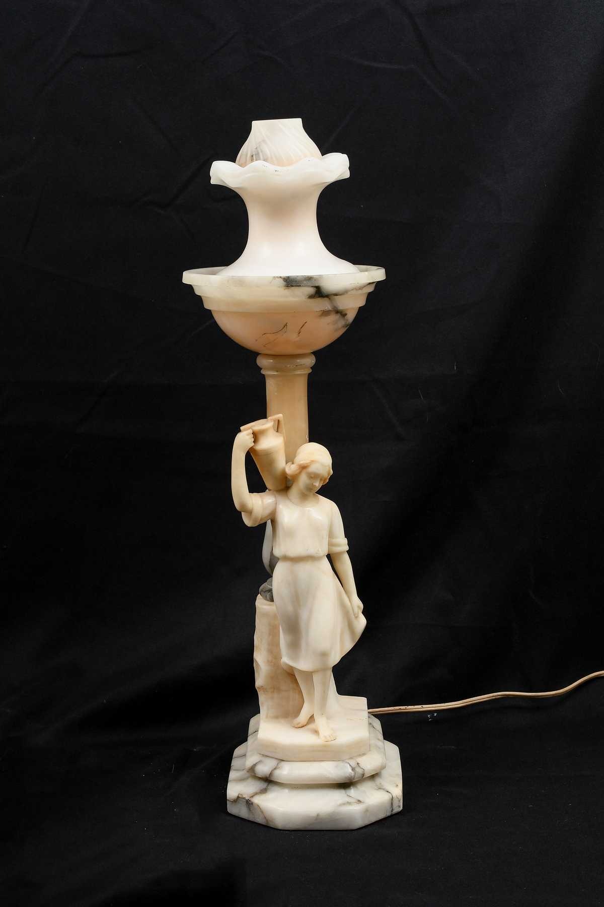 CARVED MARBLE FIGURAL LAMP: