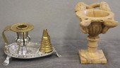 Carved Marble Oil Lamp in Gree