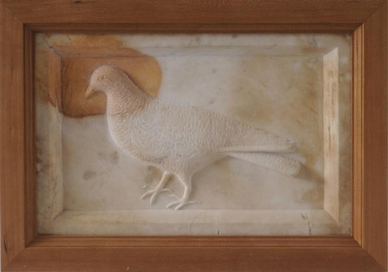 CARVED MARBLE PLAQUE WITH BIRD IN
