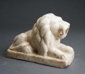CARVED MARBLE RECUMBENT LION,