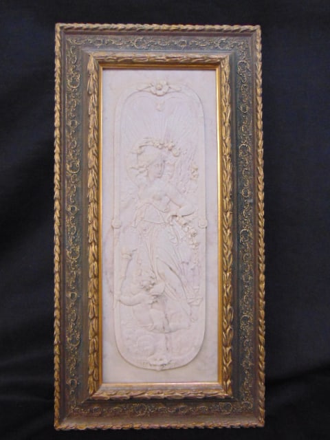 CARVED MARBLE RELIEF PLAQUE, WINGED