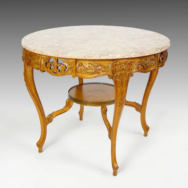 CARVED MARBLE TOP CENTER TABLE: