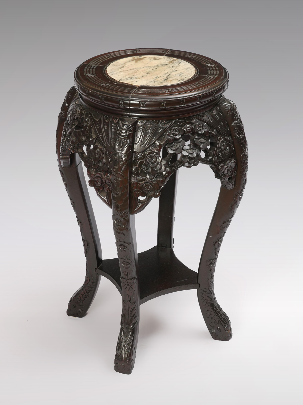 CARVED MARBLE TOP CHINESE PLANT