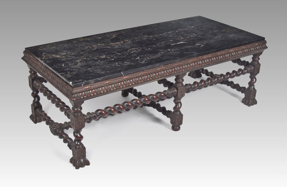 CARVED MARBLE TOP COFFEE TABLE: