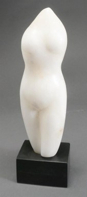 CARVED MARBLE TORSO SCULPTURE,