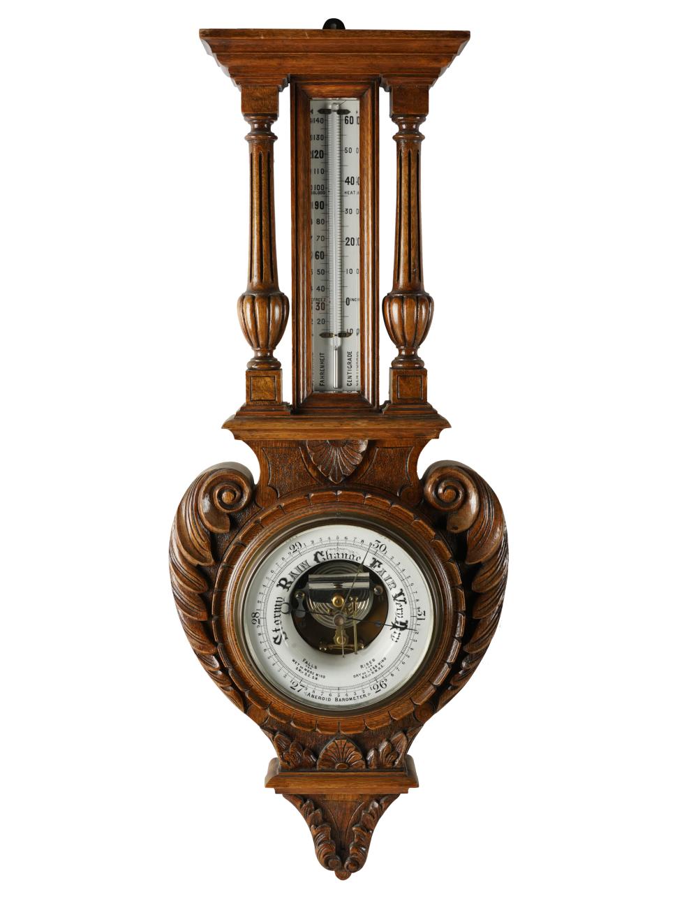 CARVED OAK ANEROID